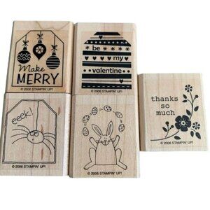 Stampin Up! Tags So Much Rubber Stamp Set 2006 Holiday & Occasion Wood-Mounted